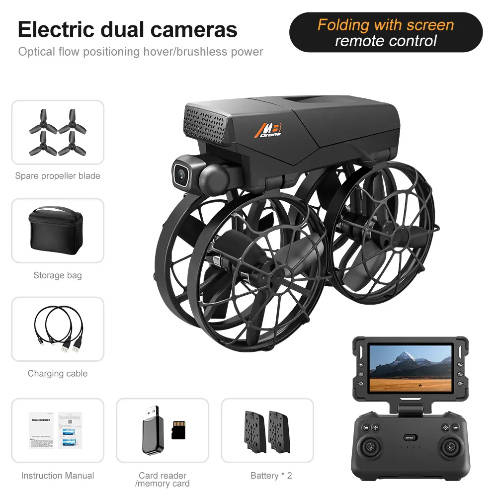 M8 Electric Remote Control Mini Pocket Drone Aeroplane Toy - Folding Cover, Screen Remote, 180° Electric Camera, Optical Flow Hover, Brushless Motor, Gesture Control, 2 Batteries, 360° Roll, Trajectory Flight, Vertical Shooting, Long Flight Time for Teens