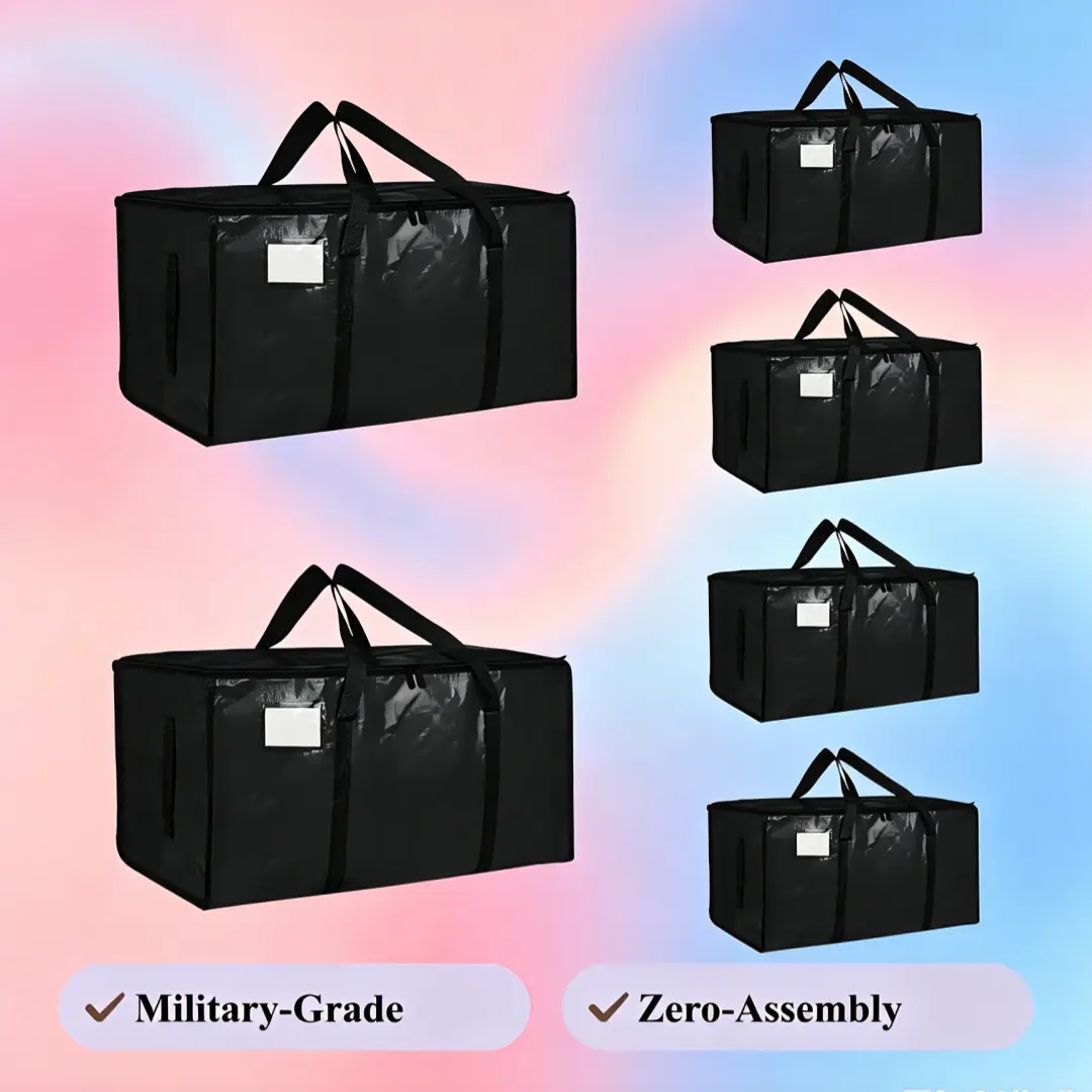 Enhanced Capacity Reusable Extra Large Oxford Moving Storage Bag - Heavy-Duty Waterproof Eco-Friendly Home Organizer Tote with Reinforced Handles, Strong Zipper, Foldable Design for Garage, Balcony Space-Saving Use