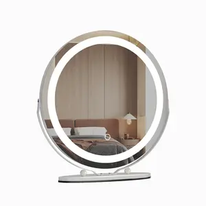 【GARVEE】19-Inch Round LED Vanity Mirror with Aluminum Alloy Frame and Glass, Smart Touch Control, 3-Color Dimmable Lighting, 360° Rotatable Light-Up Makeup Mirrors for Bedroom Living Room, White
