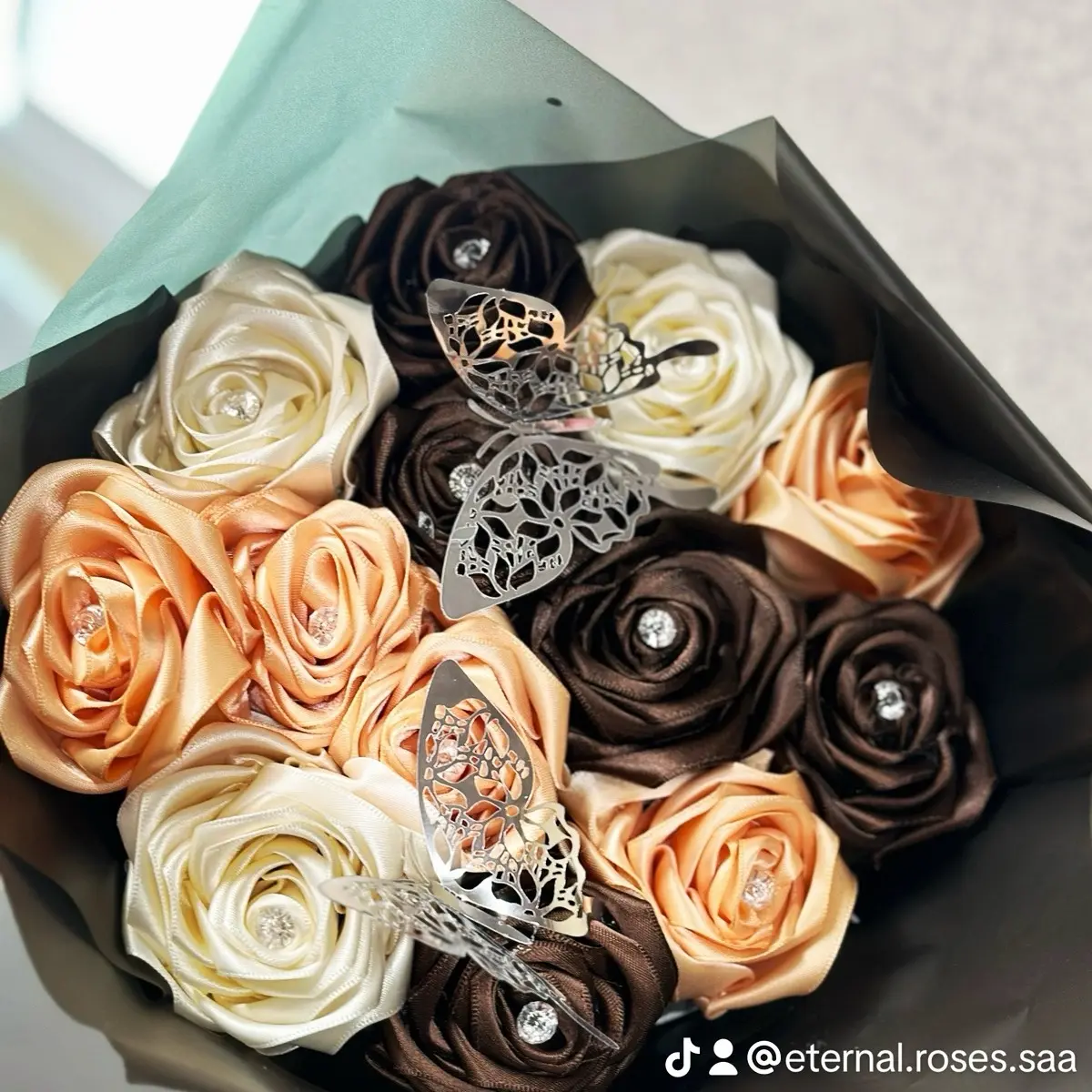 Eternal Rose Bouquet in Brown, Peach, and White