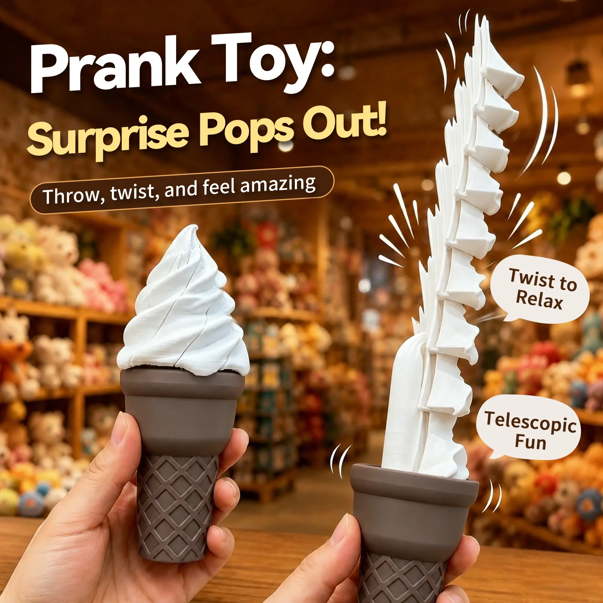 3D Printed Retractable Ice Cream Sword Fidget Toy - Fake Ice Cream Cone Prank Toy, Stress Relief Novelty Gift