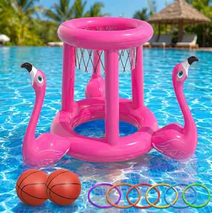 Summer Spring Gift Pool Toys Pool Floats Pool Games for Kids Adult, Inflatable Pool Basketball Hoop & Ring Toss Game, 2-in-1 Pool Floating Outdoor Party Water Toy for Adults Family Kids Ages 4-8-12 (Pink-1)