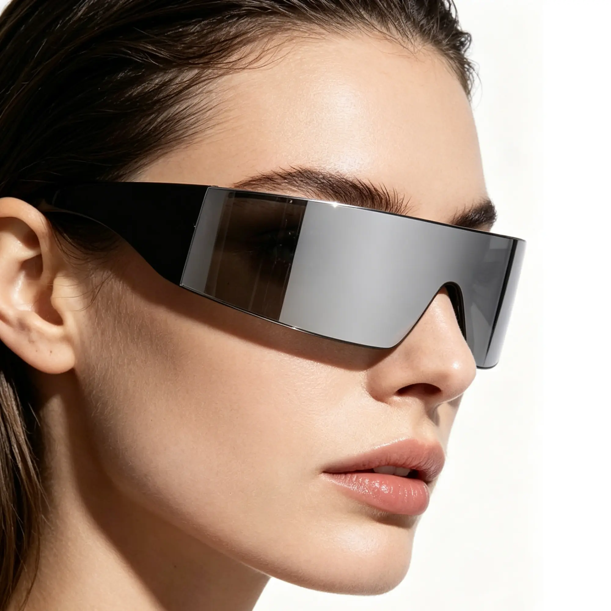 Cyclops Visor Sunglasses with Liquid Chrome Finish - Futuristic Mirrored Shield, Unisex Fit Rave Wear for Festivals with UV Protection, Fluid Metal, Chrome Frame, Mirror Lens, Wraparound, Full Privacy Shield, Fits Most Face Shapes, Futuristic Gift Idea, E