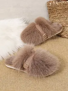 Women's Plush Tie-Strap Multicolor Slippers, Fluffy Home Slippers, Soft Lined, Warm and Comfortable, All Season Home Shoes, Fashion Indoor Footwear
