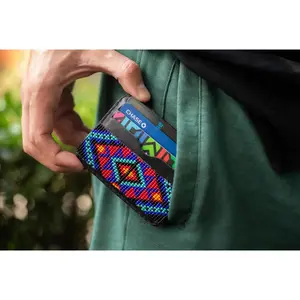 Sunset Silhouette - Native Beaded Leather Wallet in Black, Red & Blue - Handmade by Mexican Artisans - Mother Sierra
