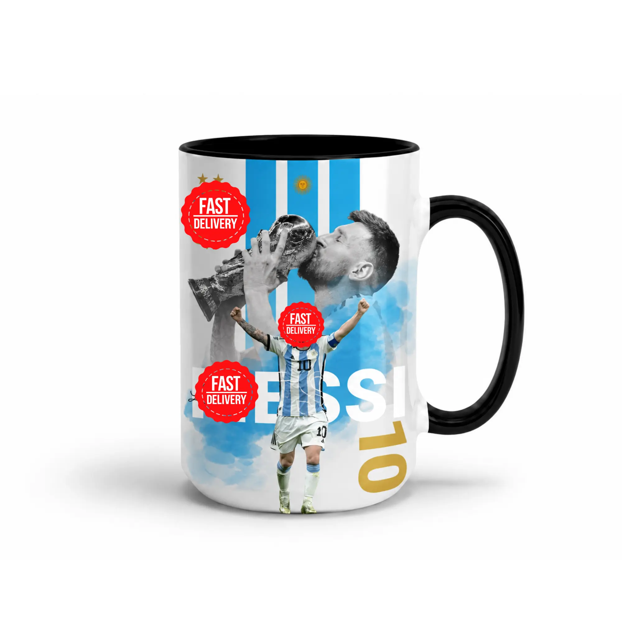 Argentina Soccer Legend Accent Mug 11oz 15oz, Blue White Football Fan Coffee Mug, Double Sided Ceramic Cup, Gift for Soccer Lovers