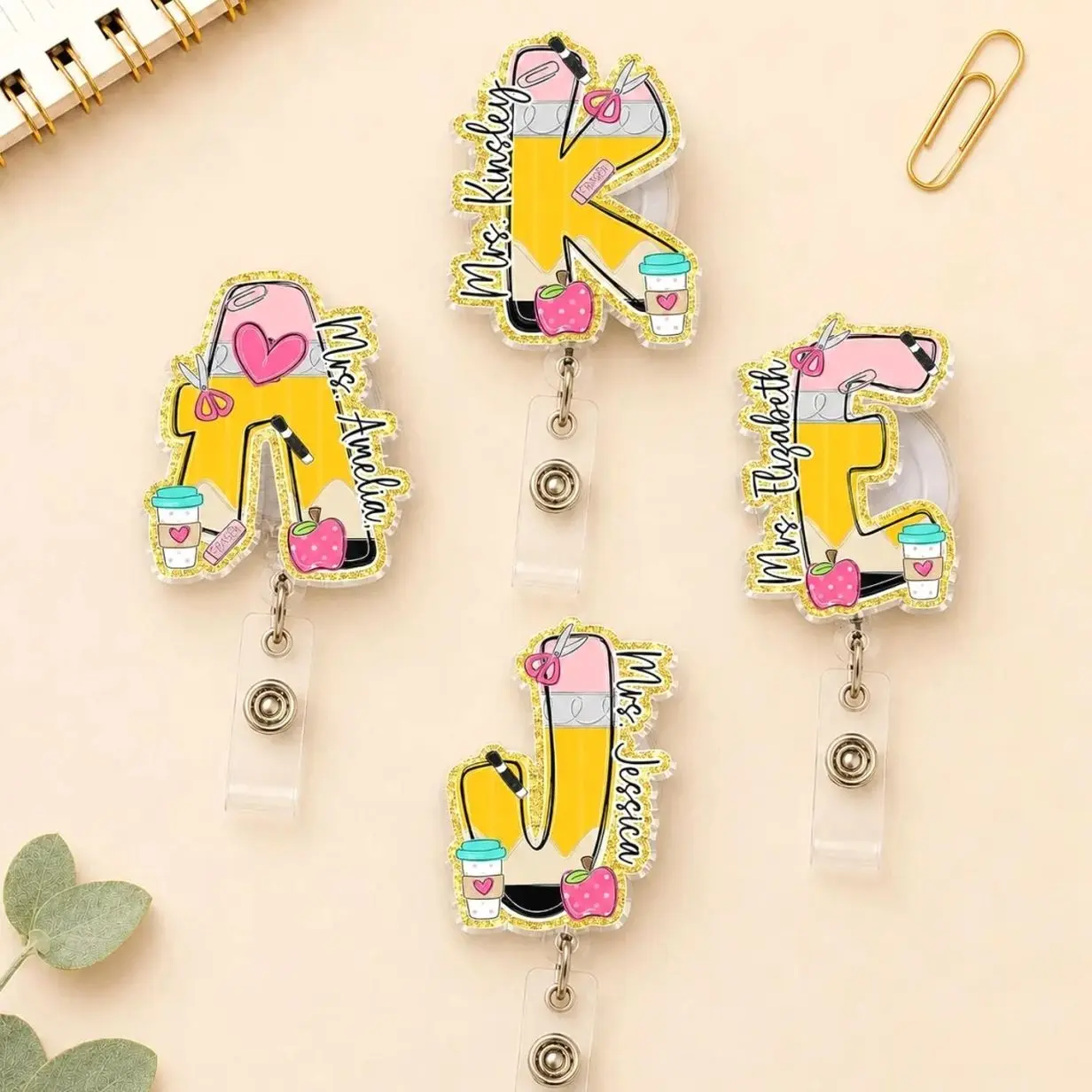 Personalized Teacher Name Badge Reel, Custom Back to School Retractable ID Holder