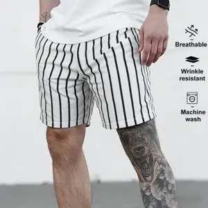 Men's Navy Vertical Striped Shorts - Menswear Classic Clothes for Him, Nautical Style Single Piece, Beach Vacation & Casual Summer Bottoms