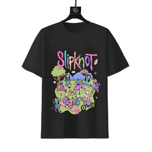 Slipknot Cute Pastel Cartoon Park Playtime Band Members Rainbow Tree Heart Unisex Oversized Contrast Nu Metal Cotton Graphic T-Shirt