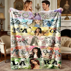 Comfortable Flannel Cozy Throw Blanket with Katseye Member Watercolor Patchwork Unique Print, Warm and Durable for Sofa, Office, Bed, Camping, Travel Gift