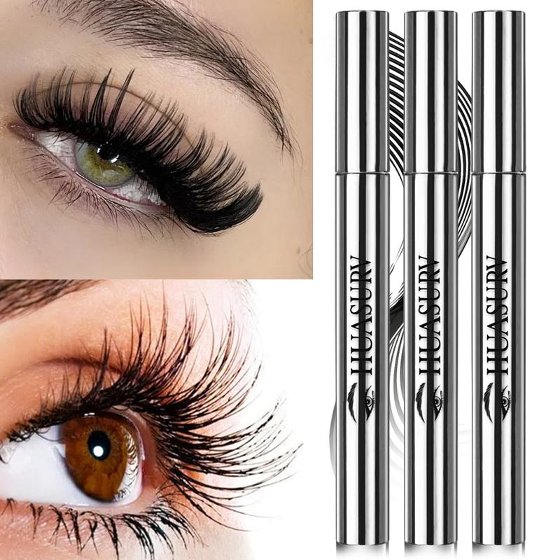 [Stocking Stuffers][Holiday Gifts][3 PCS][Gifts for Girls] HUASURV Lengthening Mascara - Natural Length - Volumizing - Curling Mascara - Beginner Friendly, Slim Brush Head, Easy Application, Black Mascara for Fuller Lashes, Minimal Water Resistance 9181-2
