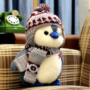 Little Penguin Plush Pillow - Adorable Cozy Hat & Scarf Design Perfect Birthday Gift Collectible for Kids Room Decor