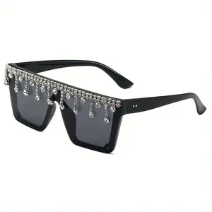 Box Chain Fashion  Women'S  Retro Punk Style Commuter Outdoor Athletics Sunshades Gaming Glasses Reducing Focus Studded Rectangle Shield Glasses