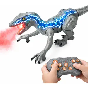 Multifunctional Robot Dinosaur Toy Moving RC Dinosaur Remote Control USB Rechargeable Realistic Appearance Kids Toy Birthday Gift Gray Interactive Puppy with LED Lights and Spray Effect