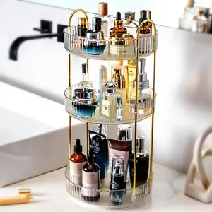 360° rotating cosmetic organizer, large capacity transparent acrylic for storing cosmetics and skincare products, multi-layer rotating perfume organizer with lipstick holder, suitable for bathroom vanity, a great birthday gift for your girlfriend.