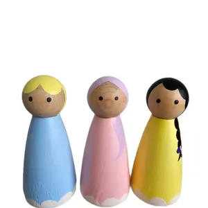 Peg Dolls Girls. Wooden Dolls. Montessori Toys. Pretend Play. Doll House.