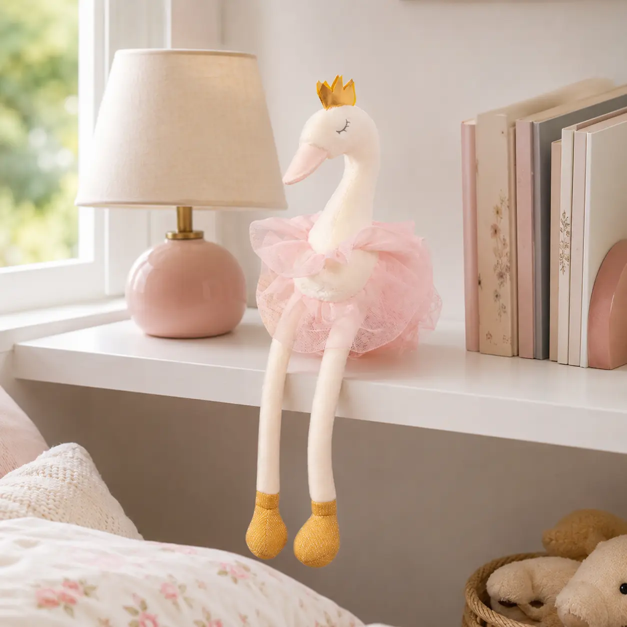 Princess Swan Soft Stuffed Animal Toy - Huggable, Tulle Skirt & Gold Crown Design, 40cm/60cm Sizes for Kids, Decorative Accent Plush