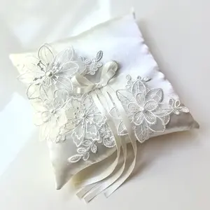 Wedding Ring Bearer Pillow with Lace and Flowers and Matching Flower Girl Basket Set