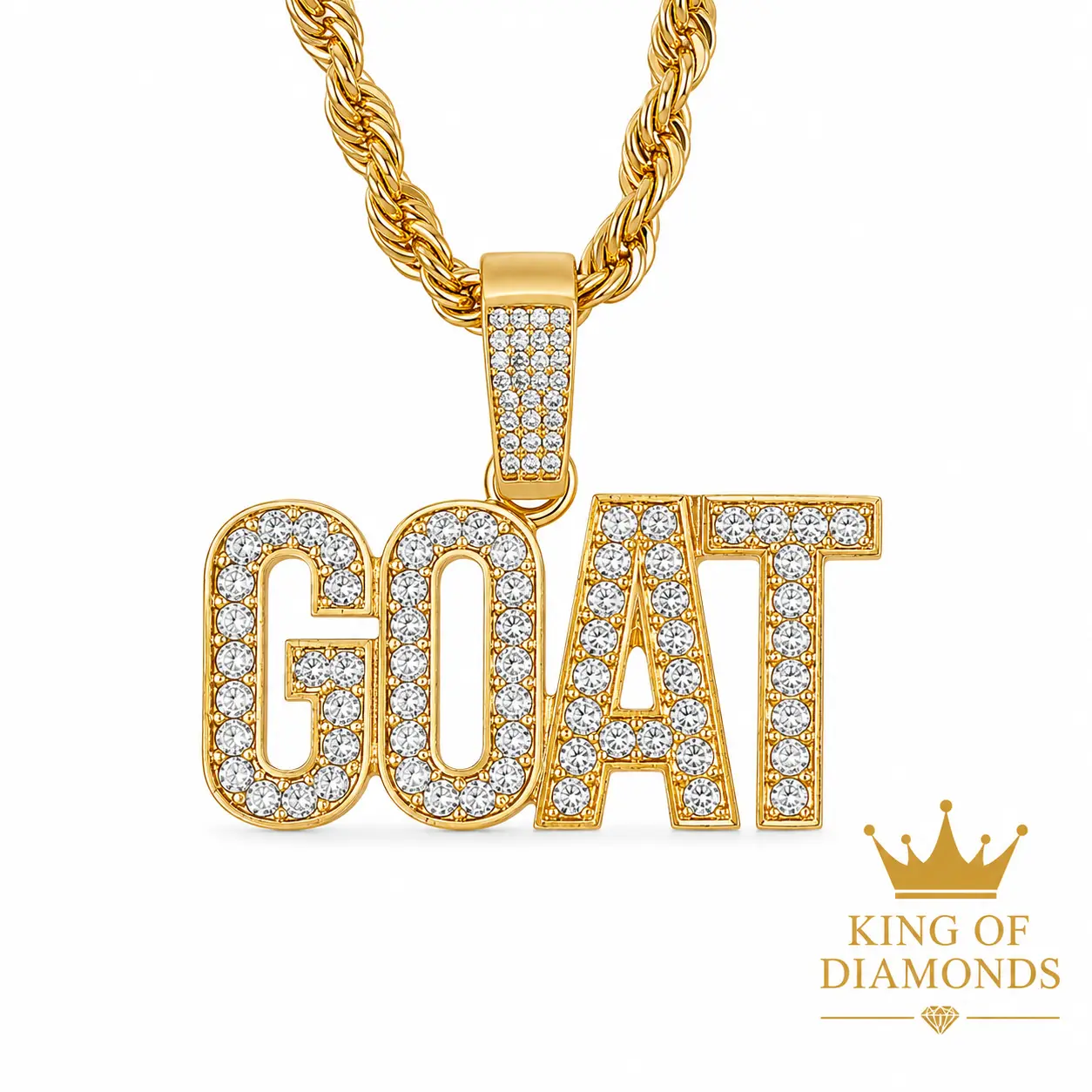 "GOAT" Rope Gold Chain Necklace - 24in Statement Necklace, Bold Lightweight Unisex Hip Hop Jewellery, Glossy Letter Charm, Simulated Gems, Metal Coating, Casual Comfortable Iced Out Style Costume Accessory, Chain Accessory, Statement Necklaces, Bold Look