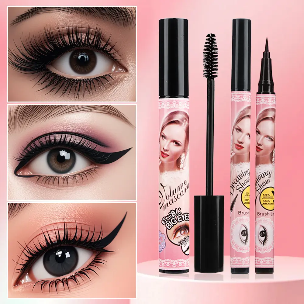 2-In-1 Mascara & Eyeliner Pen, Small Fine Tube Mascara, Volumizing Lifting Curl Long-Lasting Sweatproof Makeup