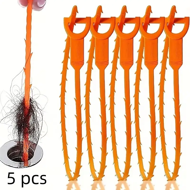5-Piece Durable Plastic Drain Snake Set, Drain Clog Remover, Shower, Sink, Bathtub Plunger Kit, Easy Home Maintenance Tool for Hair & Dirt Removal