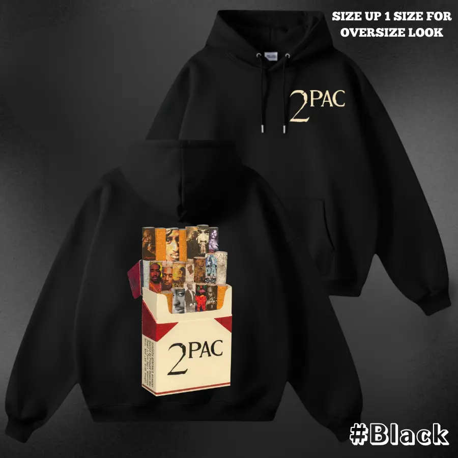 2Pac Classic Hoodie – Rap Icon Tribute Hoodie Featuring a Box Full of Tupac’s Most Legendary Albums
