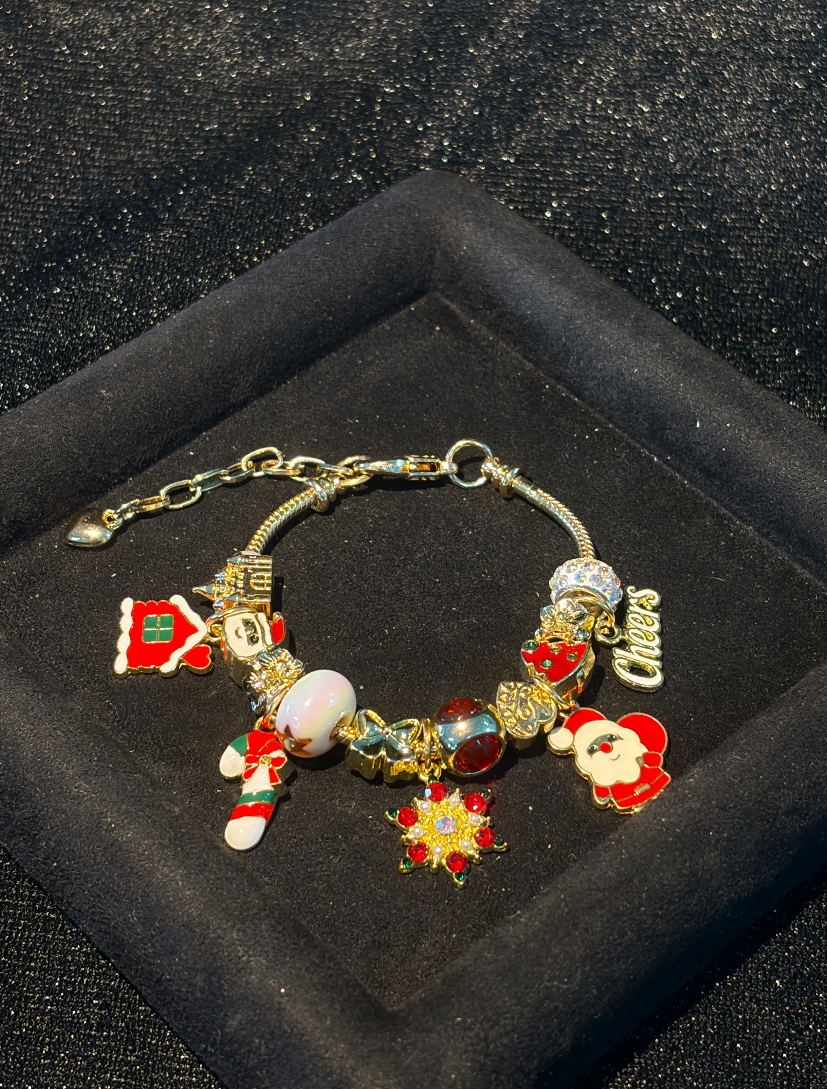 Women’s Gold-Tone Adjustable Snake Chain Bracelet with Christmas Themed Pendant - Stackable Holiday Gift Costume Jewelry