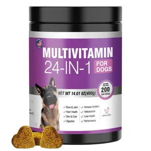 TTLXRL 24-in-1 Dog Vitamins and Supplements 200 Ct Dogs Multivitamin Chewable Contain Chondroitin Probiotics Omega-3 Glucosamine for Dogs Skin Coat Heart Joint Gut Digestion Liver Brain Eyes Immune Support