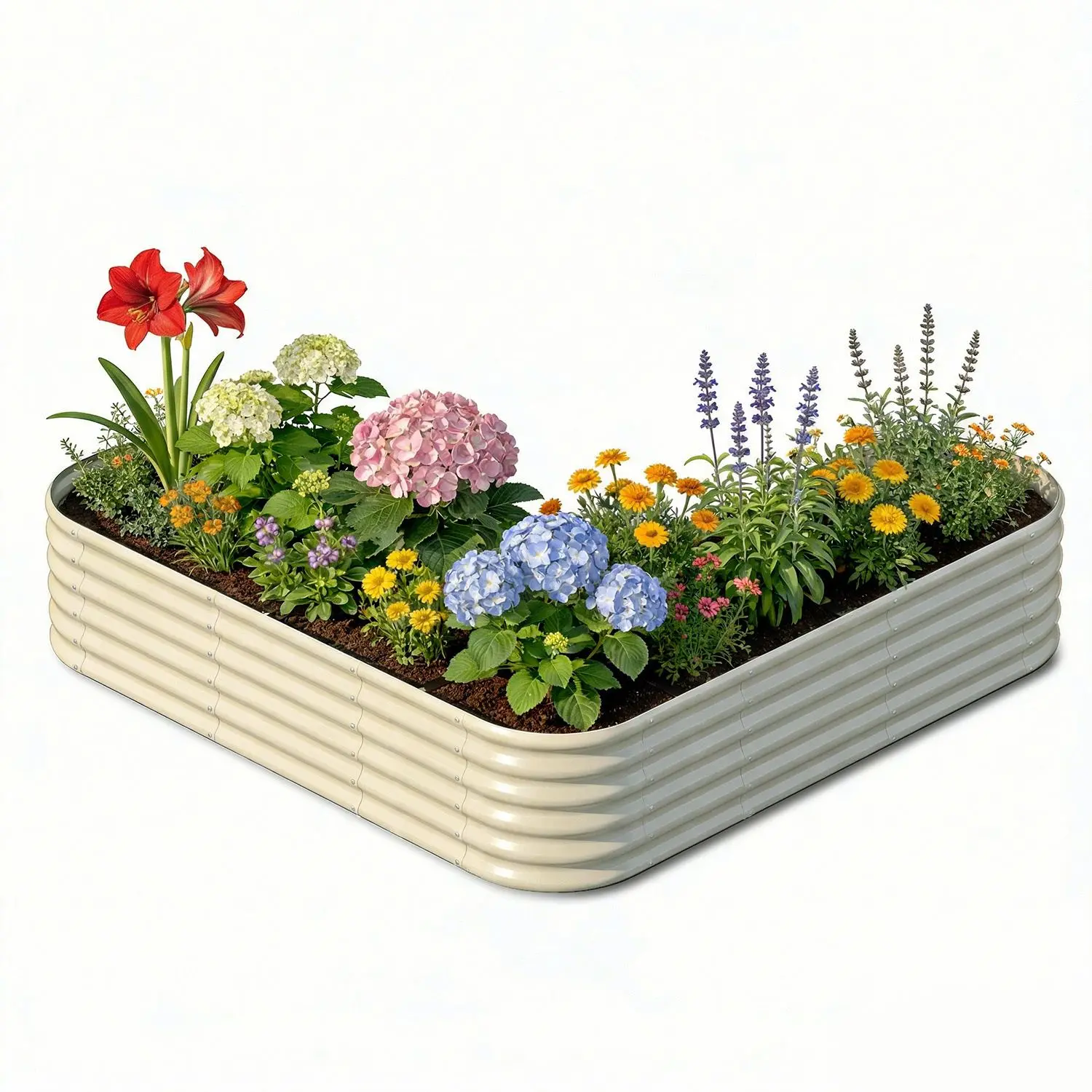 Annoell L-Shaped Metal Raised Garden Bed 7x7x1.5 ft, 18" Tall Galvanized Steel Corner Raised Garden Bed for Vegetables & Flowers, Modular Outdoor Raised Planter Box for Backyard Patio – Sand Beige