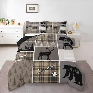 Feelyou Bed Comforter Set - Hunting Bear Themed, Boys' Rustic Cabin Lodge Bedding, Vintage Farmhouse Patchwork, Woodland Animal Adventure Camping Down Duvet Insert