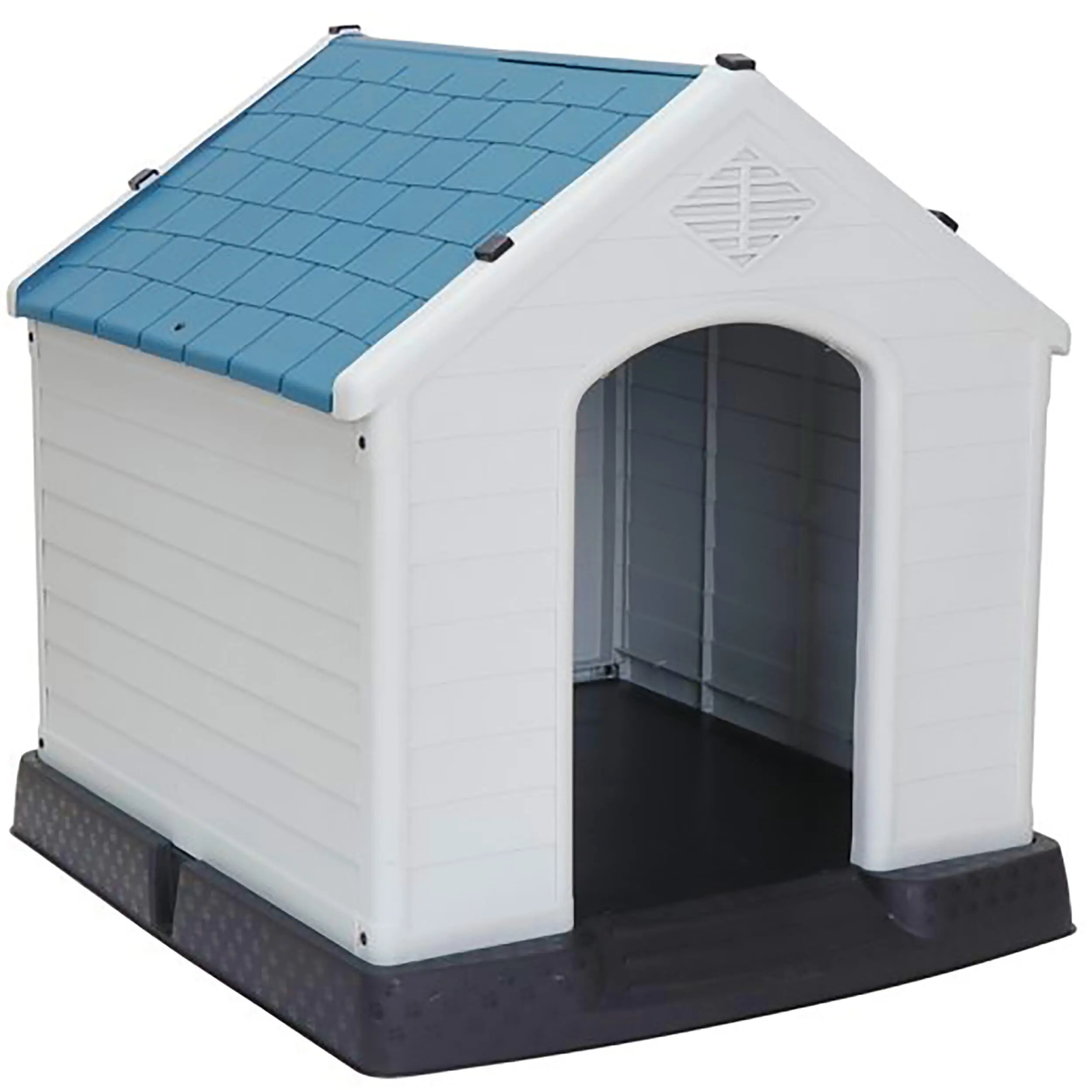 Medium Plastic Portable Dog House - Easy-to-Clean, Leak-Proof Indoor/Outdoor Pet Shelter with White Body and Blue Roof