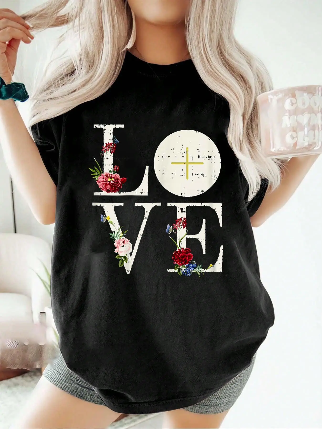 100% pure cotton Love Eucharist First Holy Communion Christian Catholic Gift T-Shirt printed t-shirts for women