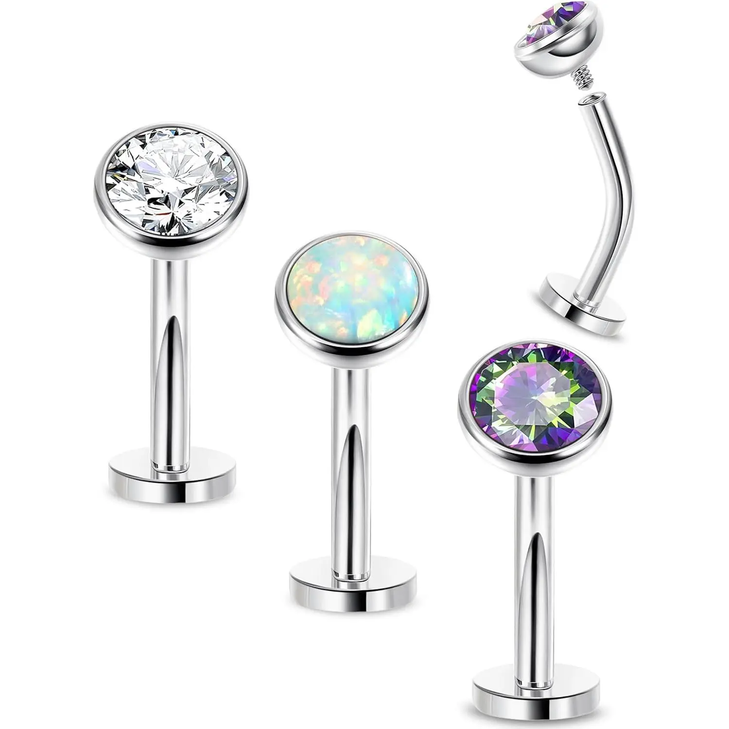 3 count 14G Surgical Steel  Button Rings for Women Floating  Rings Flat   Piercing Convex Base CZ Navel Rings Curved Barbell Internally Threaded Navel  Piercing