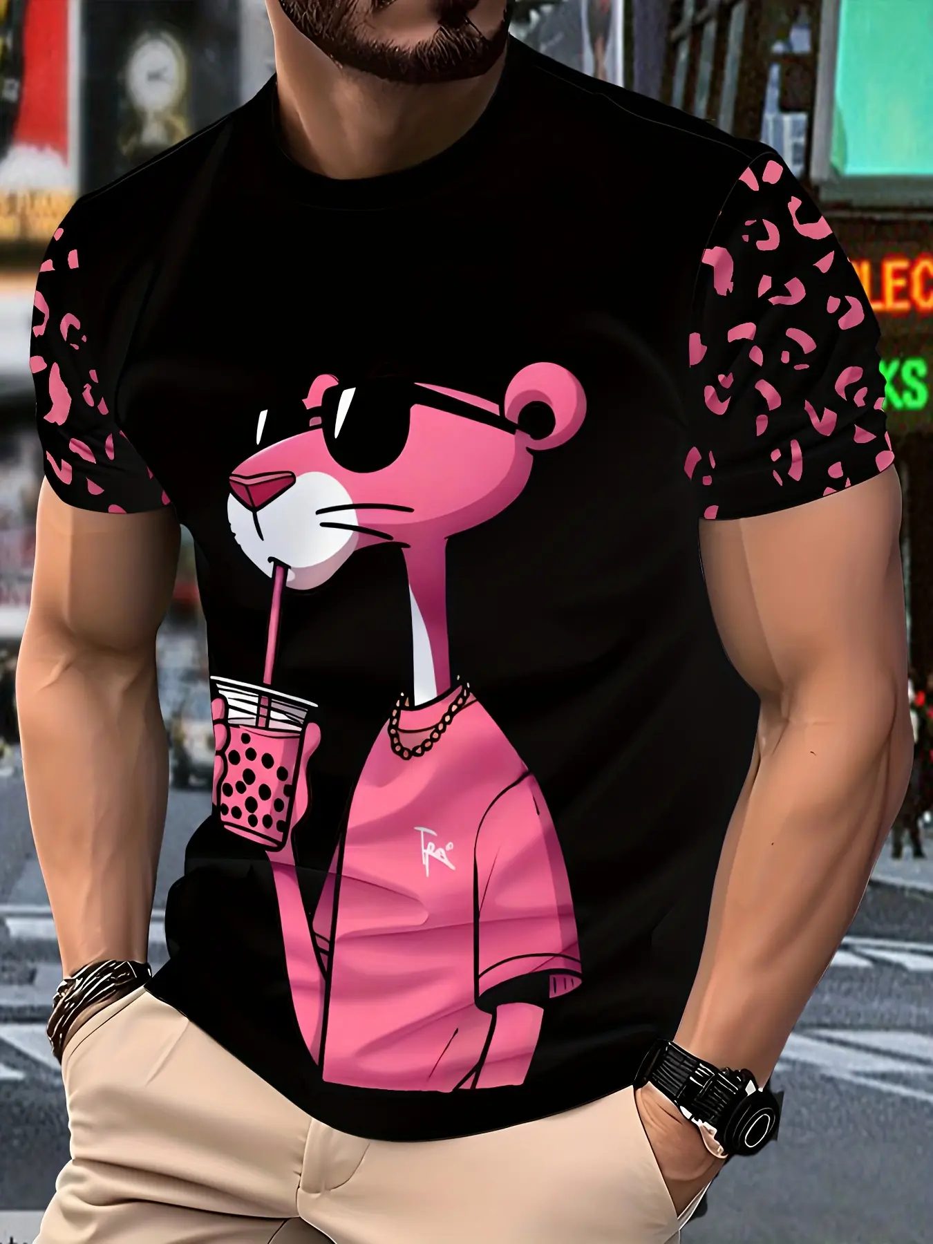 Men's 3D Rabbit Graphic Print Fitted Round Neck Short T-shirt | Soft, Stretchy, Elastic and Smooth Polyester Fabric | Casual Streetwear Summer Knitted Top Casual Summer Clothing