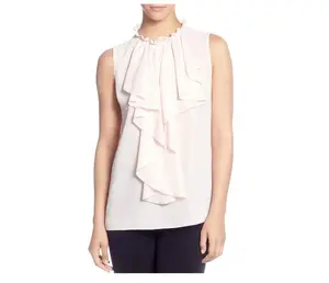 T Tahari Womens Ruffled Sleeveless Blouse Pink M Chic Fit