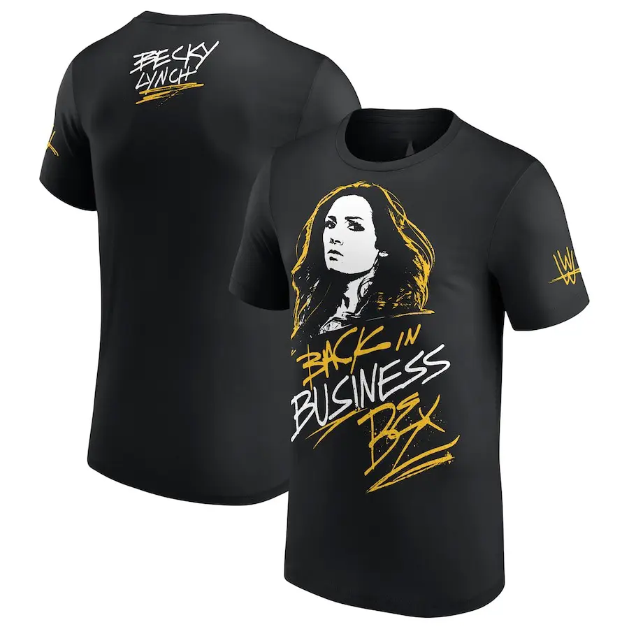 Women's Basic Casual Short-Sleeve Graphic T-Shirt - Men's Black Becky Lynch Back In Business Bex Professional Wrestler Tee, Unisex Hoodie, Sweatshirt, Fitted Menswear, Both-Side Print, Pair with Jeans, Shortsleeve, Soft
