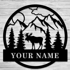 Mountain Moose 2 Scene Personalized last name Metal sign