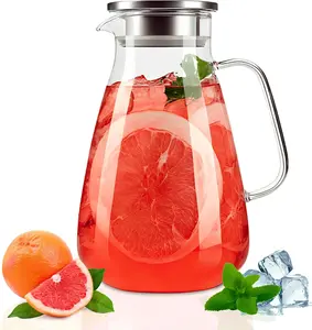 Glass Pitcher with Lid, 2 Liter 68 oz Glass Carafe for Hot/Cold Water, Large Iced Tea Glass Pitcher,Suitable for Coffee, Juice and Homemade Drinks
