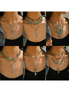 Boho Western Cowboy Set, Ethnic Cactus Bull Head Necklace for Women, Unique Fashion Accessory, Perfect for Stylish