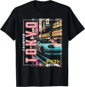 100%cotton Tokyo City Retro Synthwave Racing Car Japan Tokyo T-Shirt