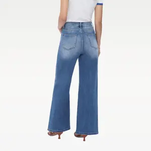 Women‘s Comfort Stretch Denim Wide Leg Pants High Waisted Tummy Control Everyday Casual Streetwear Baggy Fit Jeans M042701