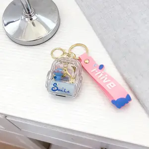Stitch Mini Backpack Keychain with "Smile" Charm Pink & Blue Silicone Wrist Strap Key Ring Kawaii Floating Decor Bag Accessory for Backpacks, Car Keys & Gifts