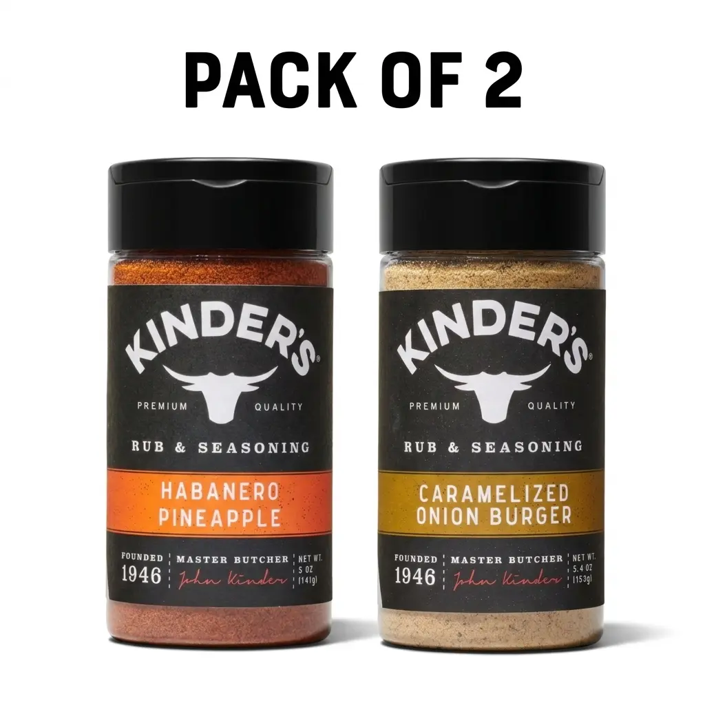 KINDER'S Rub & Seasoning Variety Pack , Kinder's Caramelized Onion Burger Barbecue Rub and Seasoning for Grilling, 5.4 oz , Kinder's Habanero Pineapple Barbecue Rub & Seasoning 5 oz