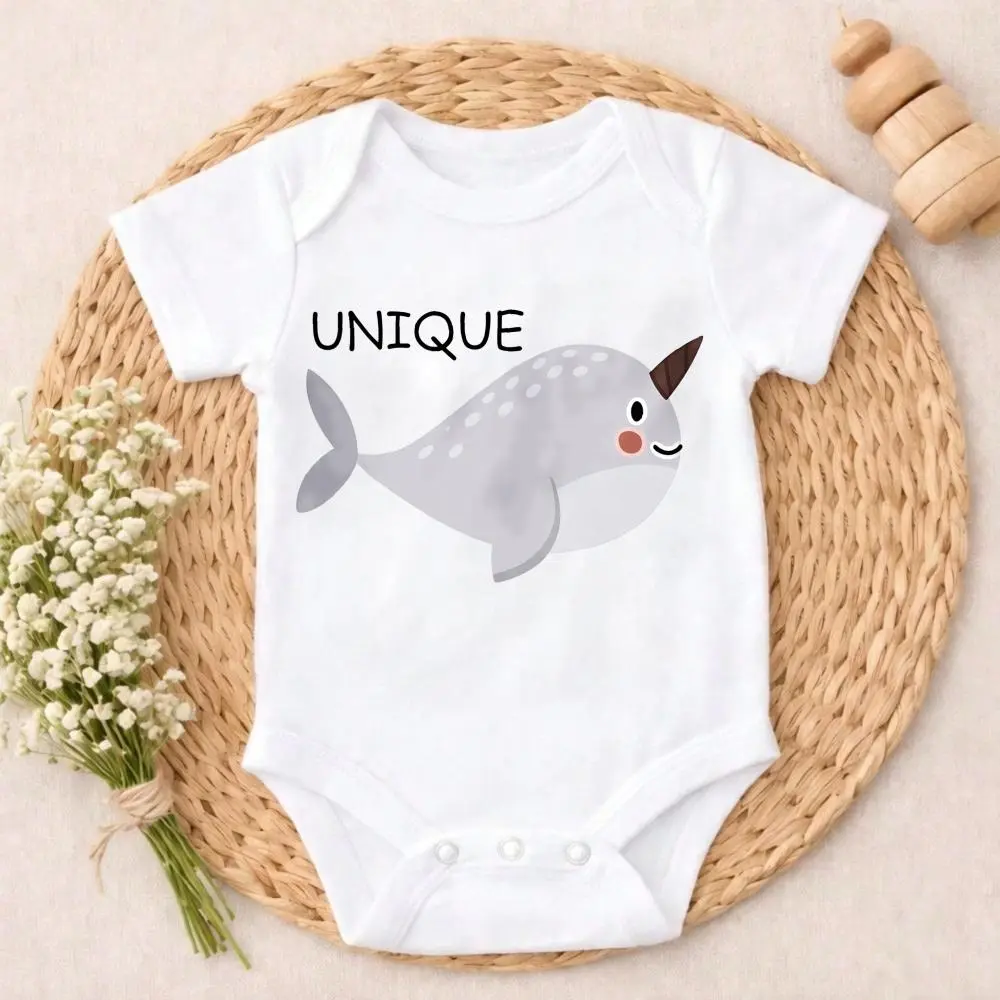 Newborn Baby Bodysuit Romper Unique Narwhal With Horn And Spots Newborn Clothes Vivid prints Simple Style Cute & Adorable Perfect Gift for New Parents