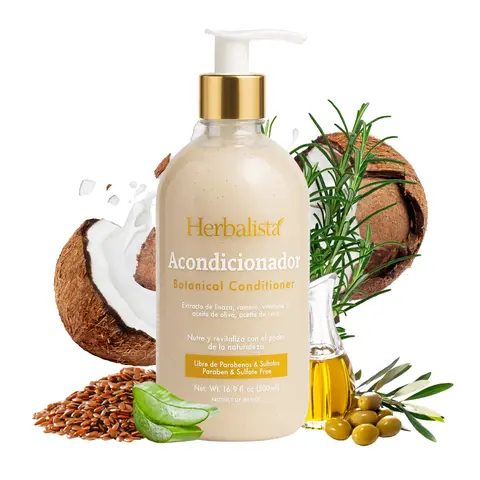 Herbalista Natural Liquid Haircare Conditioner (500ml/16.9 fl oz) - 100% Handcrafted Pure Plant Blend with Rosemary, Flaxseed Extract, Aloe, Vitamin E, Olive Oil - Moisture-Boosting, Nourishing, Detangling, Coconut Oil-Soft, Anti-Frizz Beauty Product