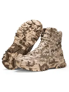 Men's Camouflage Mid Calf Tactical Boots, Non-slip Military Combat Boots Breathable Outdoor Work Hiking Boots for Men
