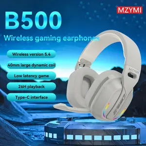 MZYMI B500GHz Wireless Gaming Headset with Dual Connection Modes Bluetooth 5.4 & Wired Noise Cancellation for Esports and Music