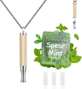 LAMKHOO Breathing Necklace to Quit Smoking and Vaping with Refillable Mint Pods Stop Smoking Aids Fidget Necklace for Anxiety Relief Smokeless Inhaler for Adults (Maple)