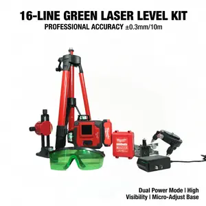 Milwaukee 16-Line Self-Leveling Cross Line Laser Kit ±0.3mm/m for Heavy-Duty Construction