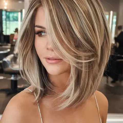 12inch Short Bob Wigs for Women Blonde and Brown Highlights Straight Hair Wigs 13x4 Synthetic Lace Front Wigs Heat Resistant Fiber Hair Bob Wigs Premium Synthetic Wigs Straight Bob Style